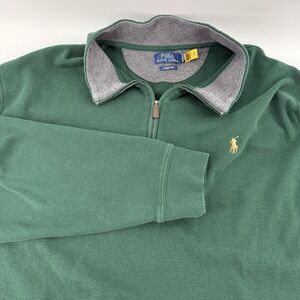 Polo Ralph Lauren Estate Rib Sweater Mens 3XB Green Cotton 1/4 Zip Pullover Pony